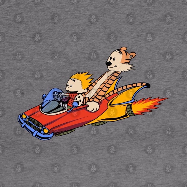 Calvin and Hobbes Riding a Car by soggyfroggie